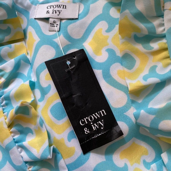 Crown & Ivy Turquoise and Yellow Geometric Midi Dress - Picture 6 of 7